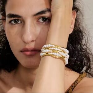 Anthropologe cuff Gold and Pearl Bracelet